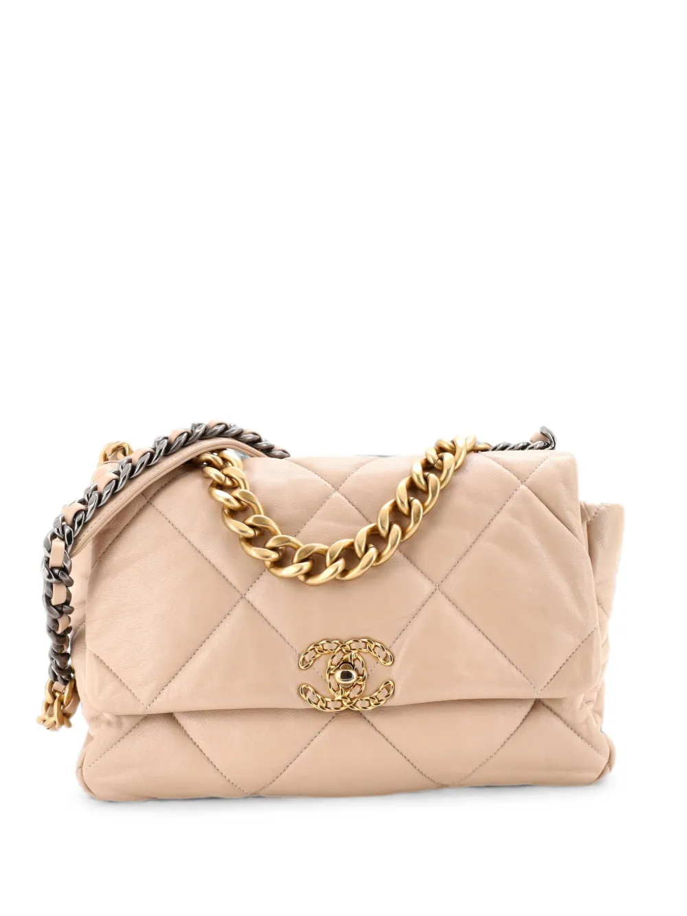 CHANEL Pre-Owned 19 Flap Bag Quilted Leather Large crossbody bag - Nude