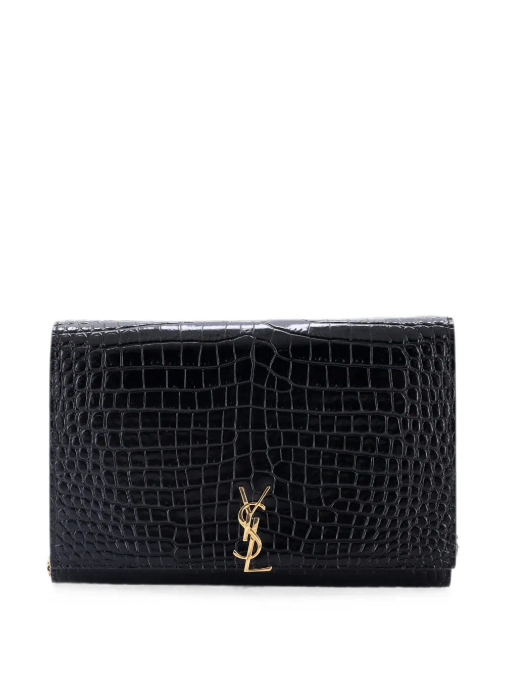 Saint Laurent Pre-Owned Classic Monogram Flap Chain Wallet Crocodile Embossed Leather clutch bag - Nero