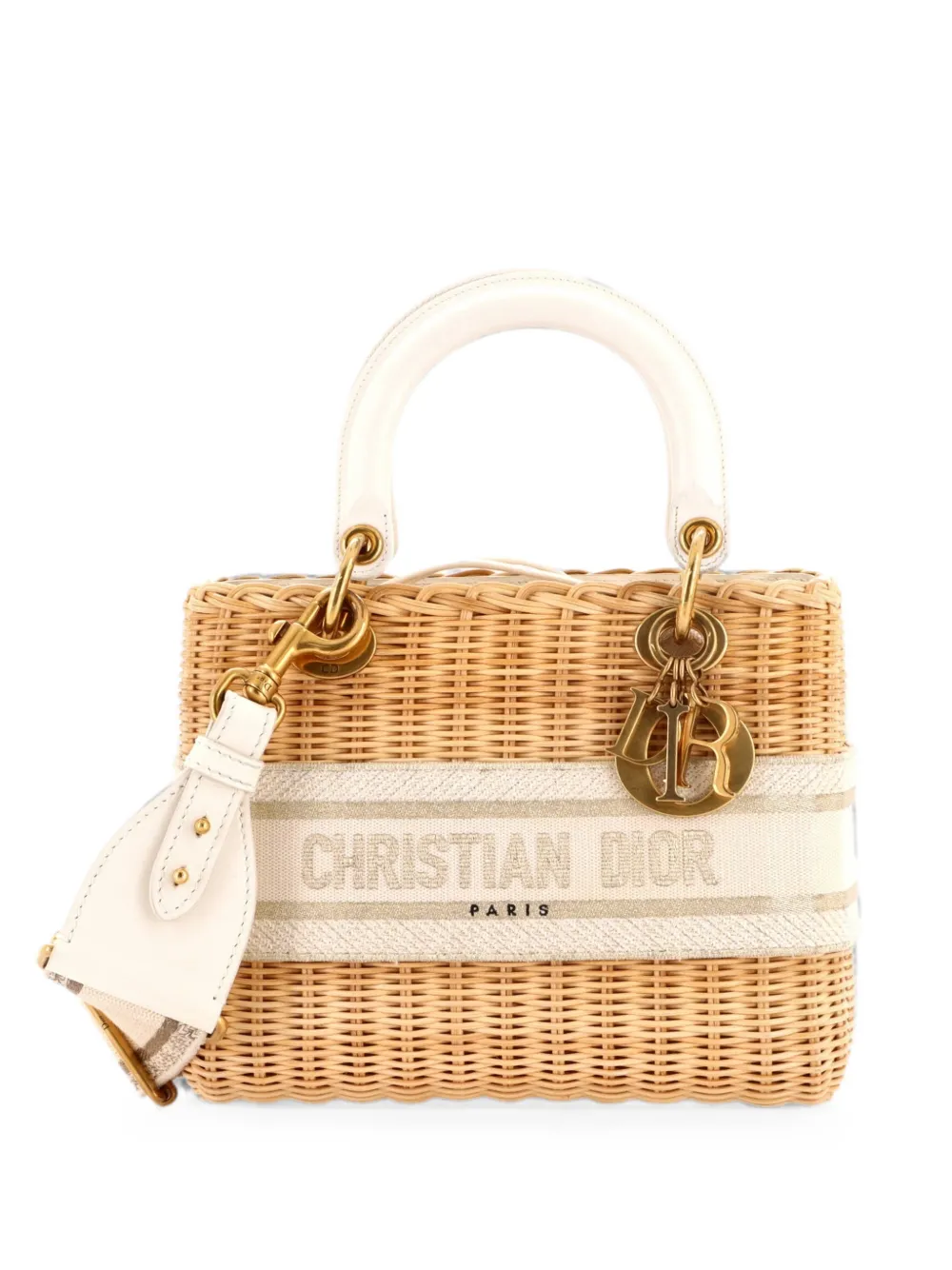 Christian Dior Pre-Owned Lady Dior Bag Wicker and Oblique Canvas Medium tote bag - Nude