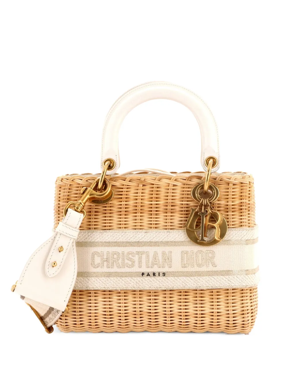 Christian Dior Pre-Owned Lady Dior Bag Wicker and Oblique Canvas Medium tote bag - Nude