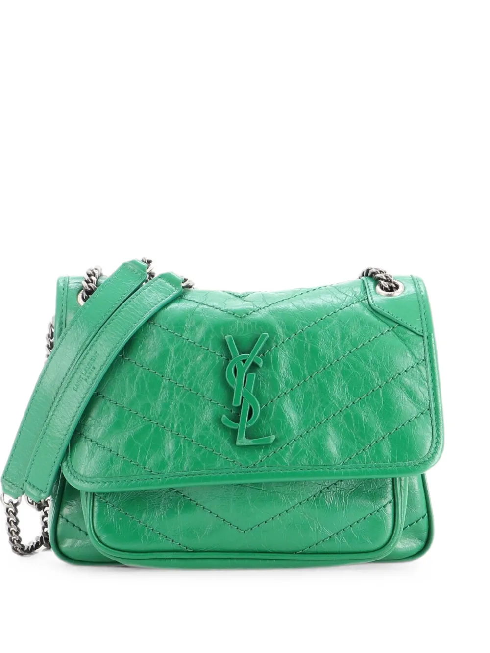 Saint Laurent Pre-Owned Niki Chain Flap Bag Matelasse Chevron Leather Baby shoulder bag - Verde