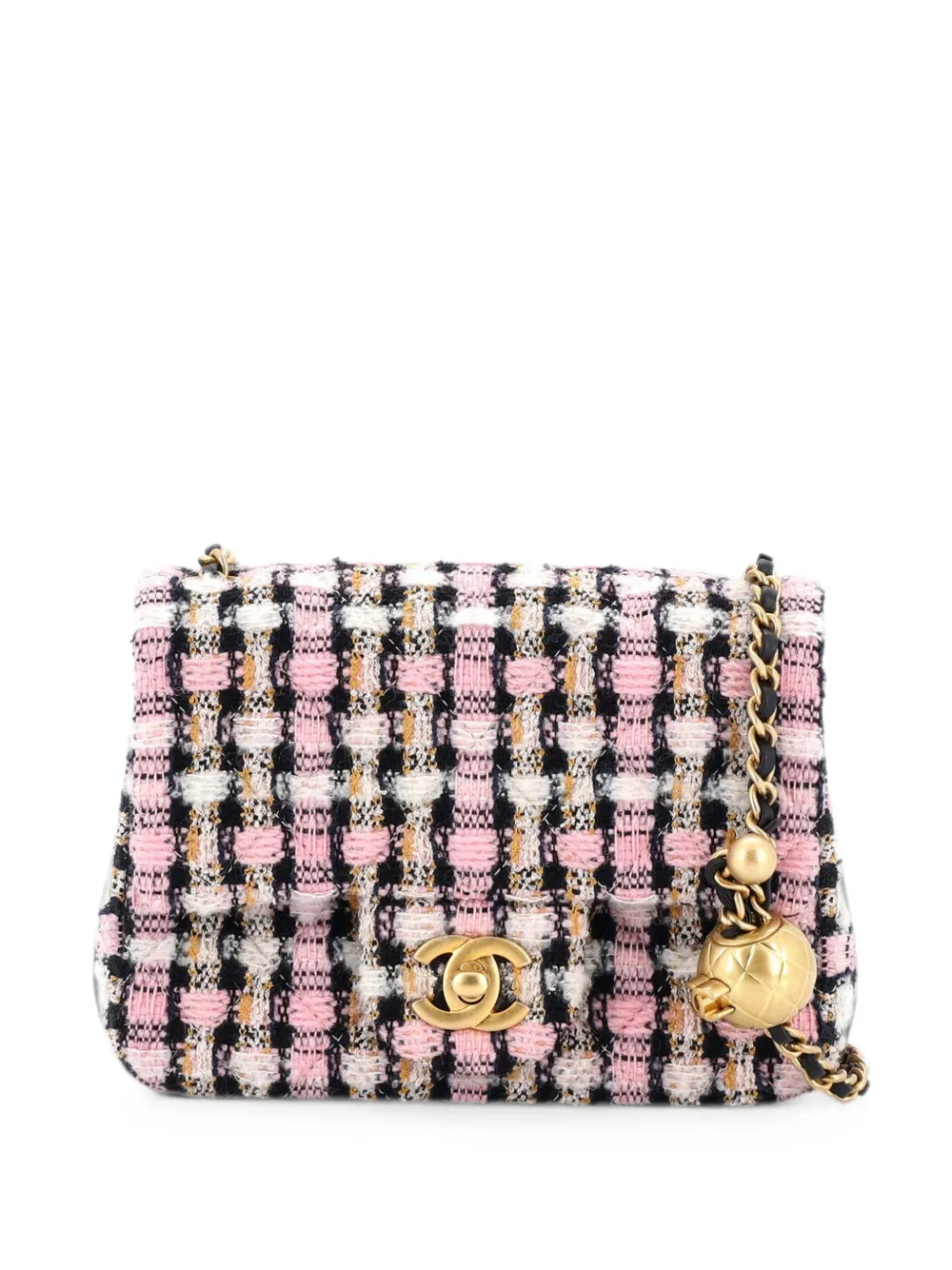 CHANEL Pre-Owned Pearl Crush Square Flap Bag Quilted Tweed Mini crossbody bag - Rosa