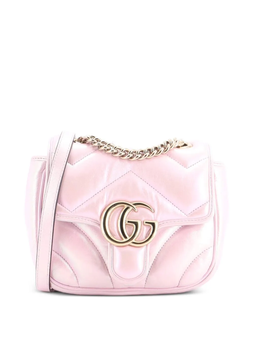 Gucci Pre-Owned GG Marmont Square Flap Bag Chevron Iridescent Leather Mini shoulder bag - Rosa