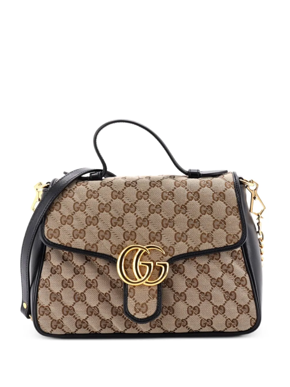 Gucci Pre-Owned GG Marmont Top Handle Flap Bag Diagonal Quilted GG Canvas with Leather Small satchel - Nero