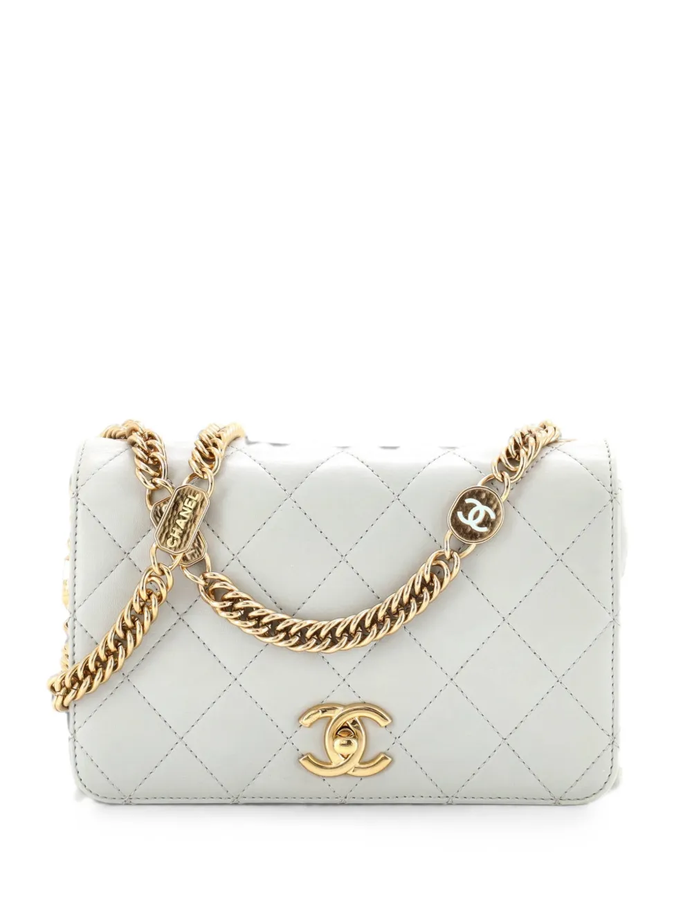 CHANEL Pre-Owned Logo Enamel Full Flap Bag Quilted Lambskin Mini shoulder bag - Grigio