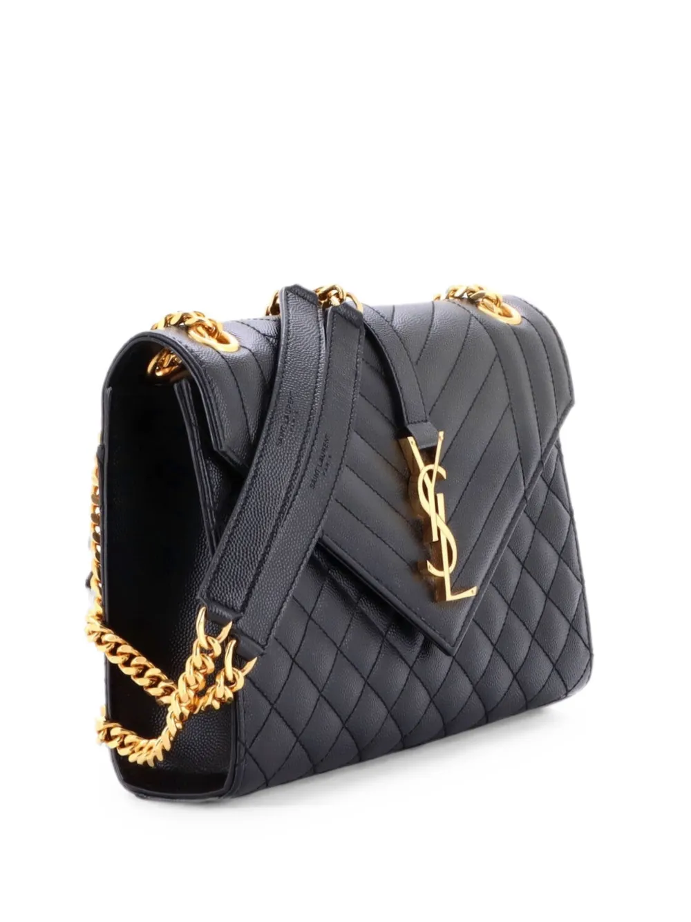 Saint Laurent Pre-Owned Classic Monogram Envelope Satchel Mixed Matelasse Leather Medium shoulder bag - Nero
