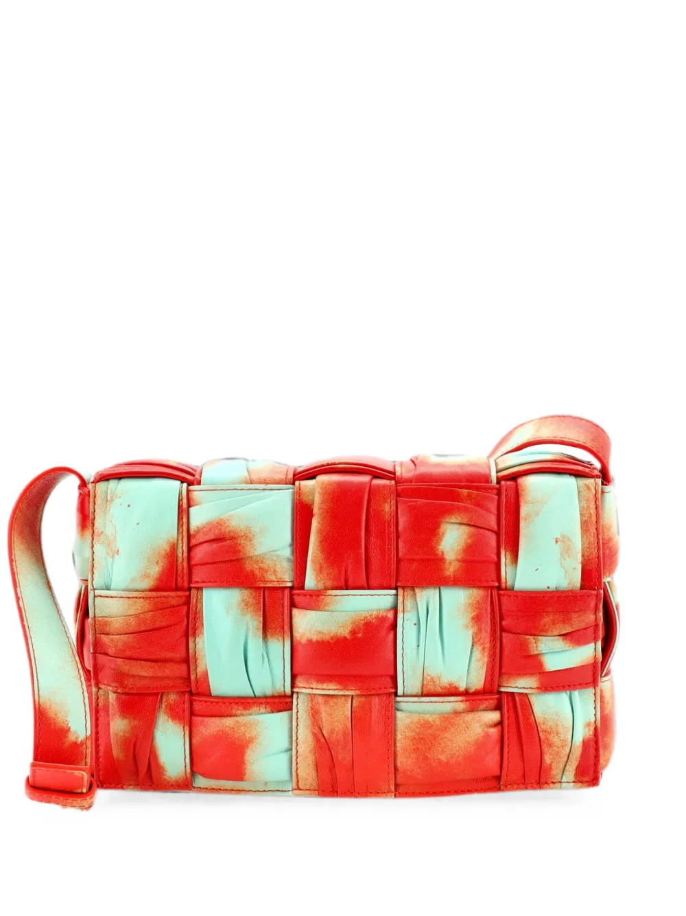 Bottega Veneta Pre-Owned Cassette Maxi Intrecciato Tie Dye Plisse Leather crossbody bag - Orange
