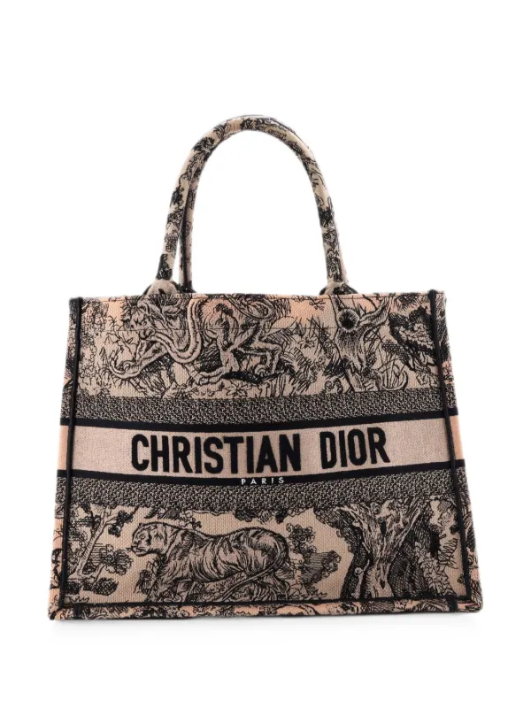 Dior Pre-owned Book Embroidered Canvas Medium Tote Bag in Black