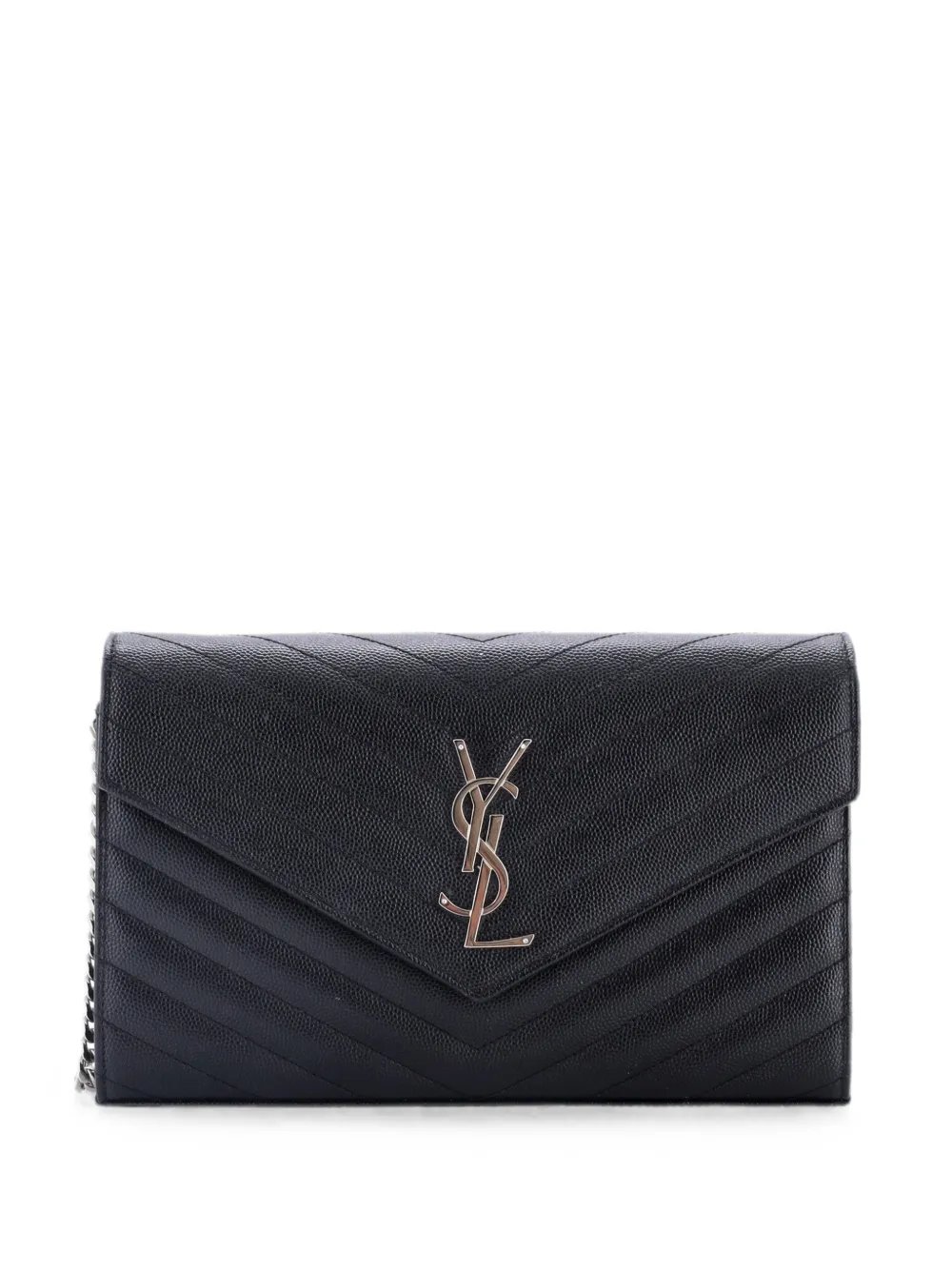 Saint Laurent Pre-Owned Classic Monogram Wallet on Chain Matelasse Chevron Leather Medium crossbody bag - Nero