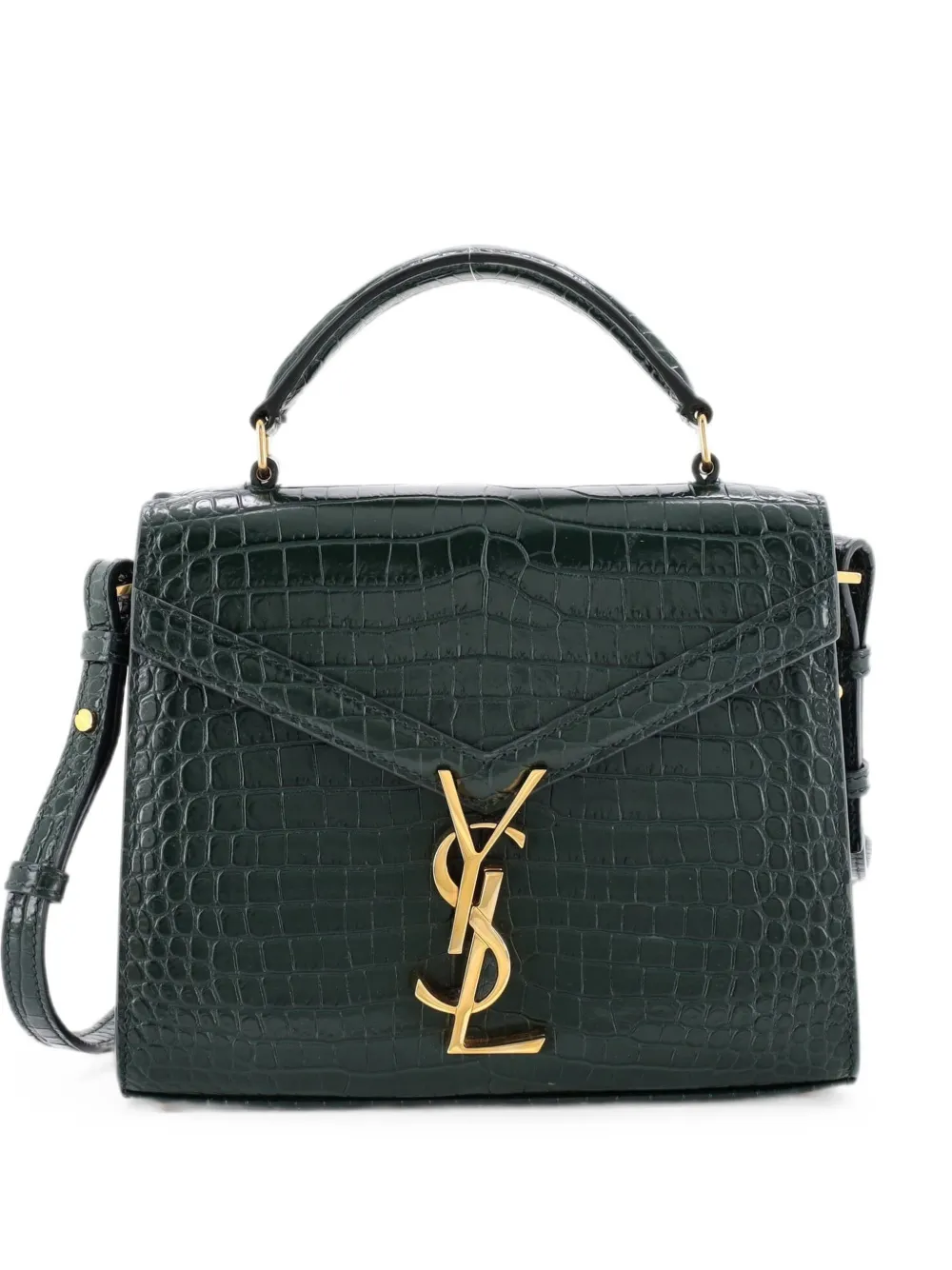 Saint Laurent Pre-Owned Cassandra Top Handle Bag Crocodile Embossed Leather Mini shoulder bag - Verde