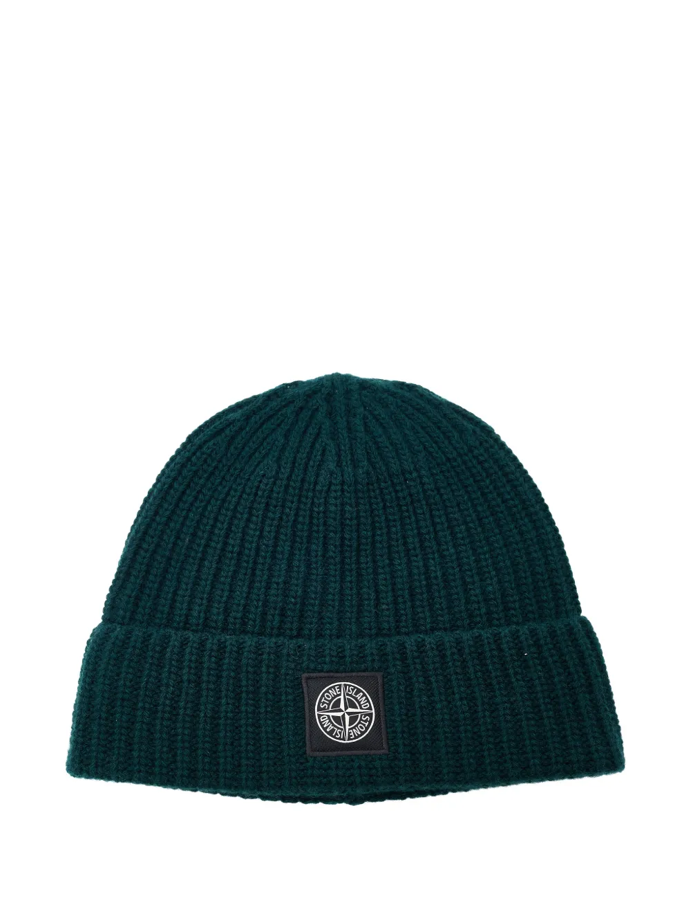 Stone Island N100012 ribbed knit beanie with Compass logo patch - Verde