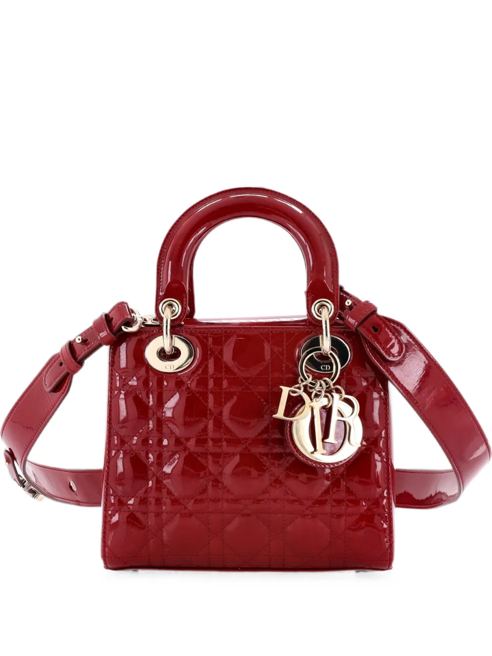 Christian Dior Pre-Owned My ABCDior Lady Dior Bag Cannage Quilt Patent Small satchel - Rosso