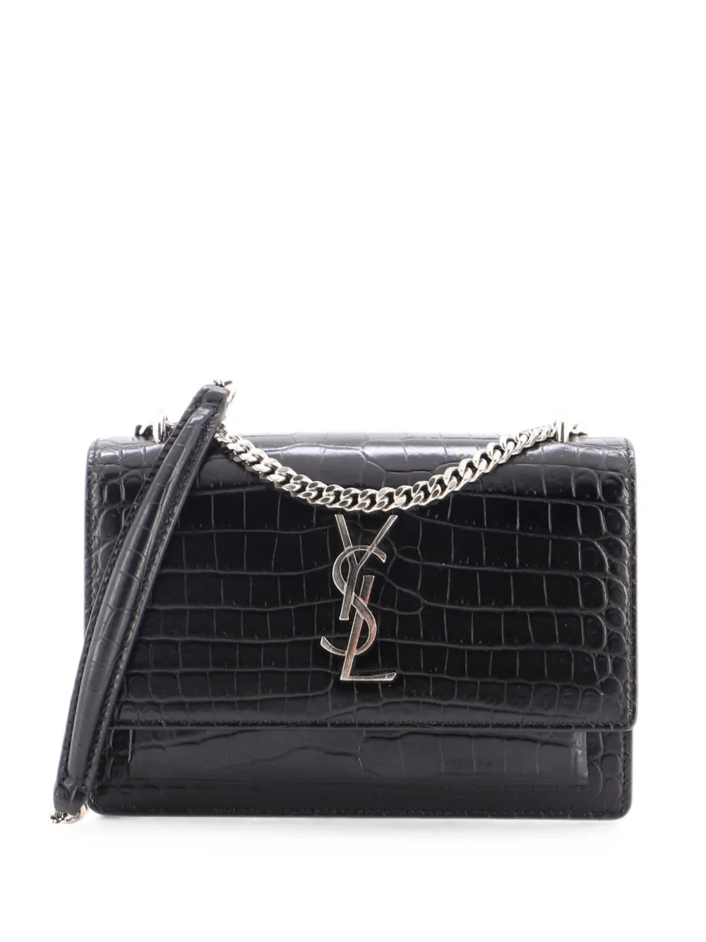 Saint Laurent Pre-Owned Sunset Chain Wallet Crocodile Embossed Leather crossbody bag - Nero