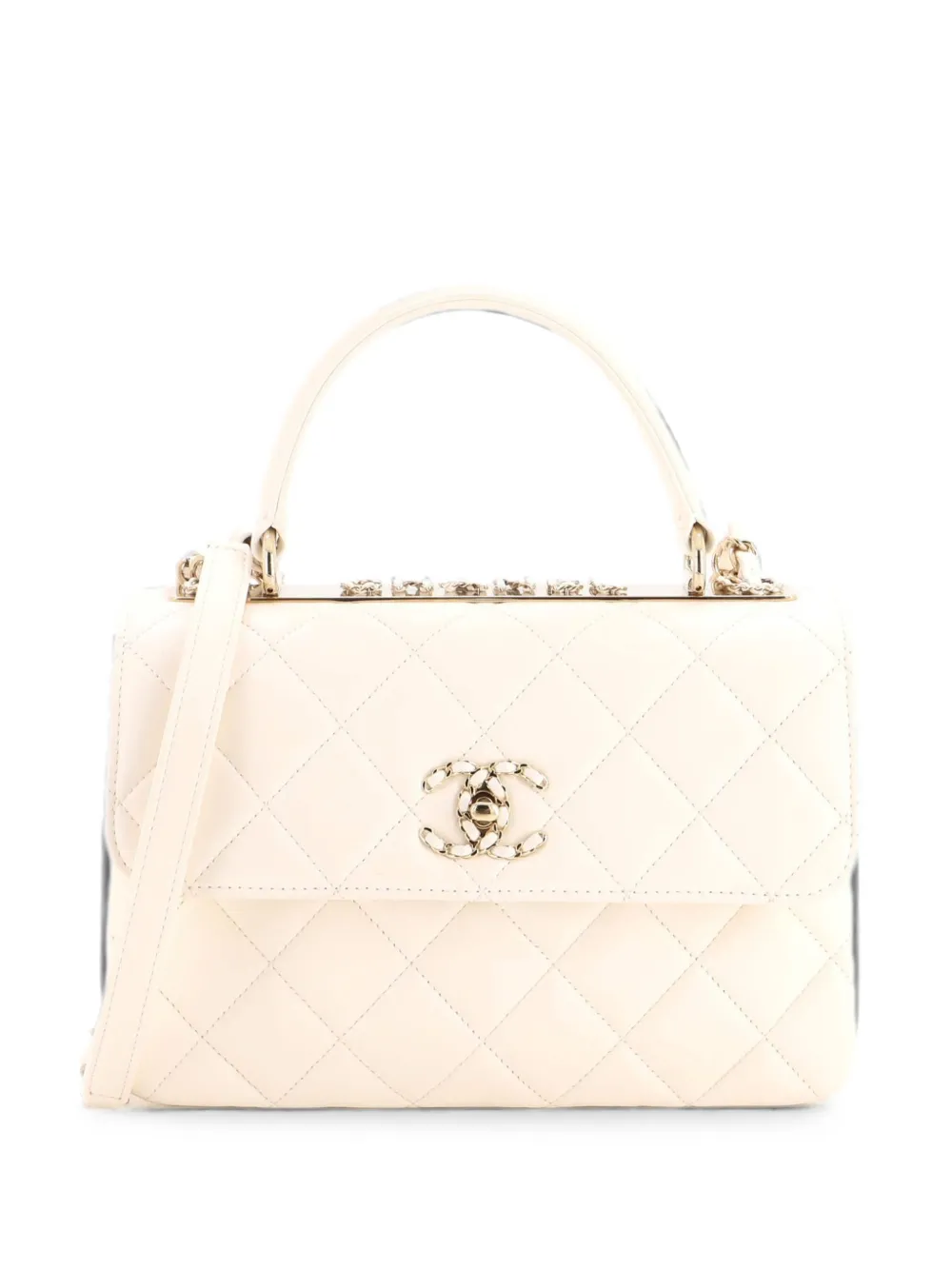 CHANEL Pre-Owned Chain Trendy CC Top Handle Bag Quilted Lambskin Small crossbody bag - Bianco