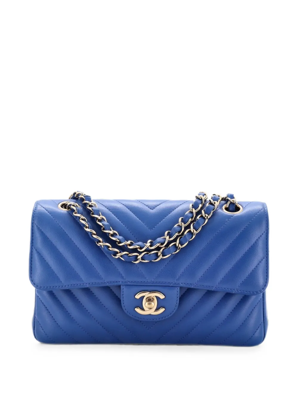 CHANEL Pre-Owned Classic Double Flap Bag Chevron Lambskin Small shoulder bag - Blu