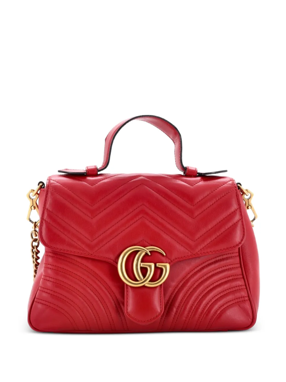 Gucci Pre-Owned GG Marmont Top Handle Flap Bag Matelasse Leather Small satchel - Rosso