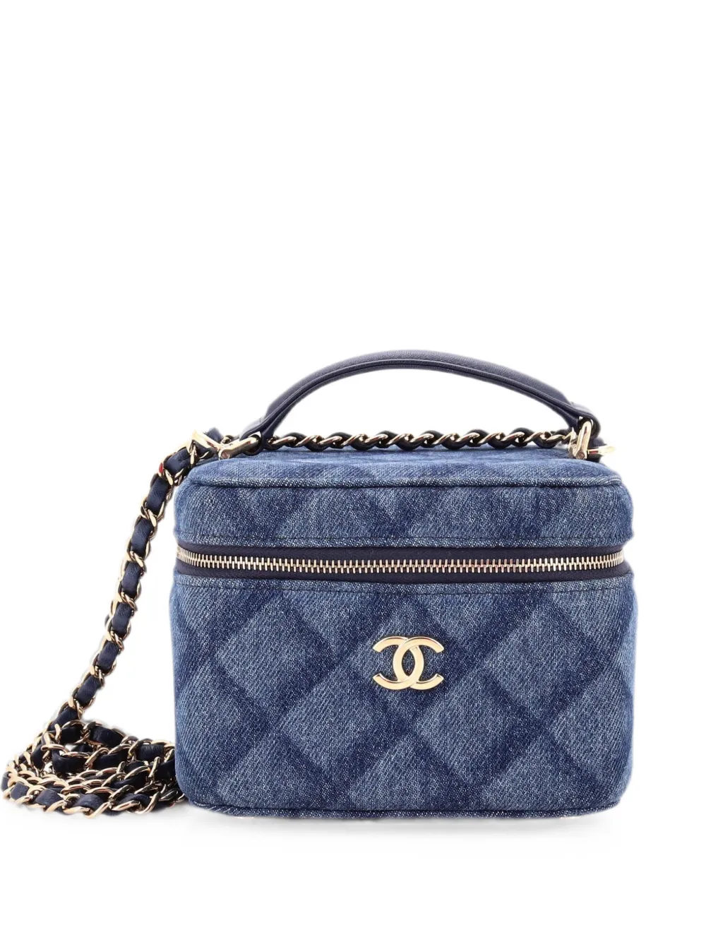 CHANEL Pre-Owned Vanity Case with Chain 3D Quilt Printed Denim Small crossbody bag - Blu