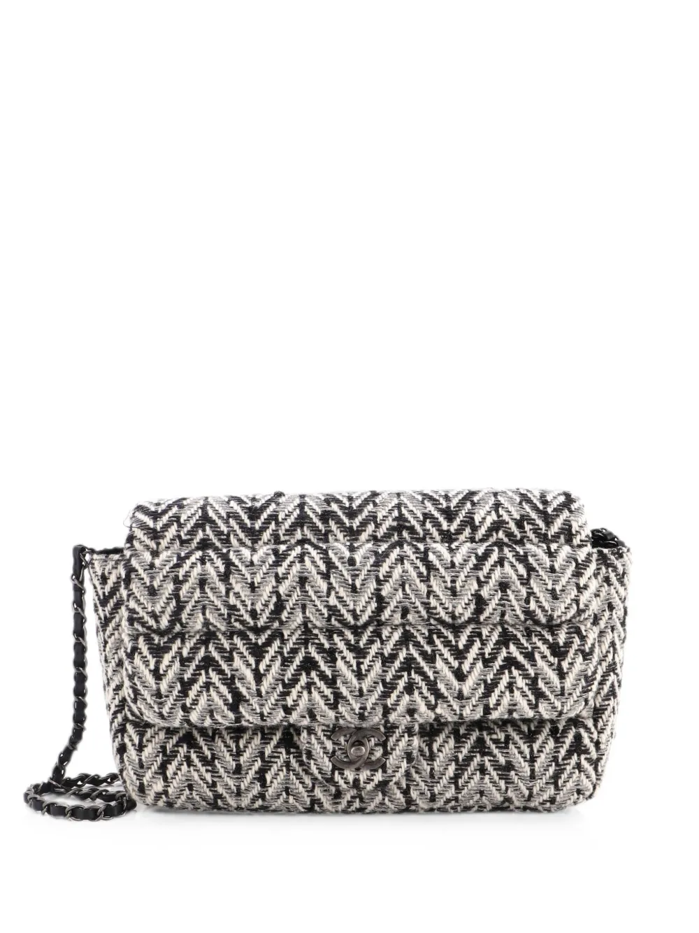 CHANEL Pre-Owned CC Chain Single Flap Bag Quilted Herringbone Tweed Medium shoulder bag - Schwarz