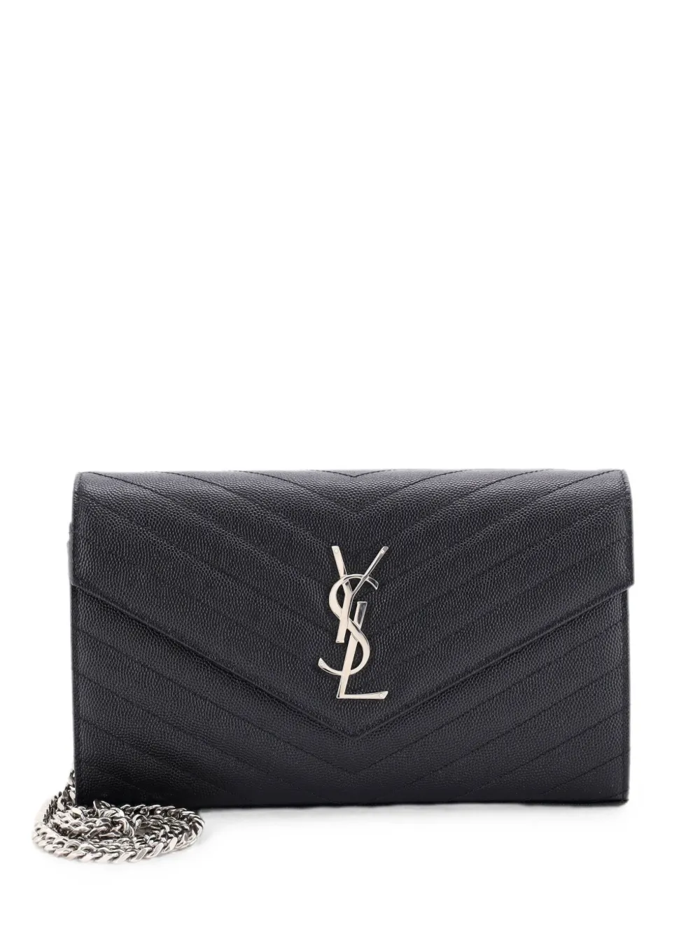 Saint Laurent Pre-Owned Classic Monogram Wallet on Chain Matelasse Chevron Leather Medium crossbody bag - Nero