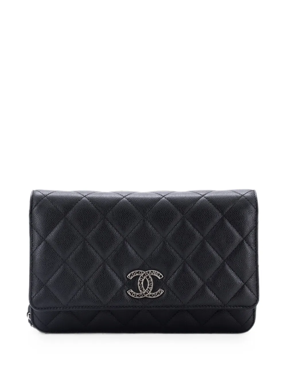 CHANEL Pre-Owned Textured CC Wallet on Chain Quilted Caviar crossbody bag - Nero