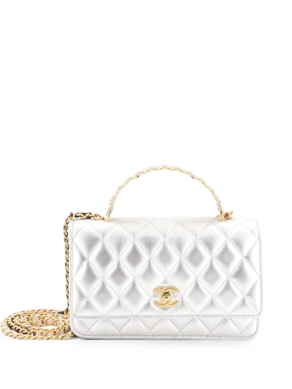 CHANEL Pre-Owned Pick Me Up Logo Handle Wallet on Chain Quilted Lambskin satchel - Effetto metallizzato