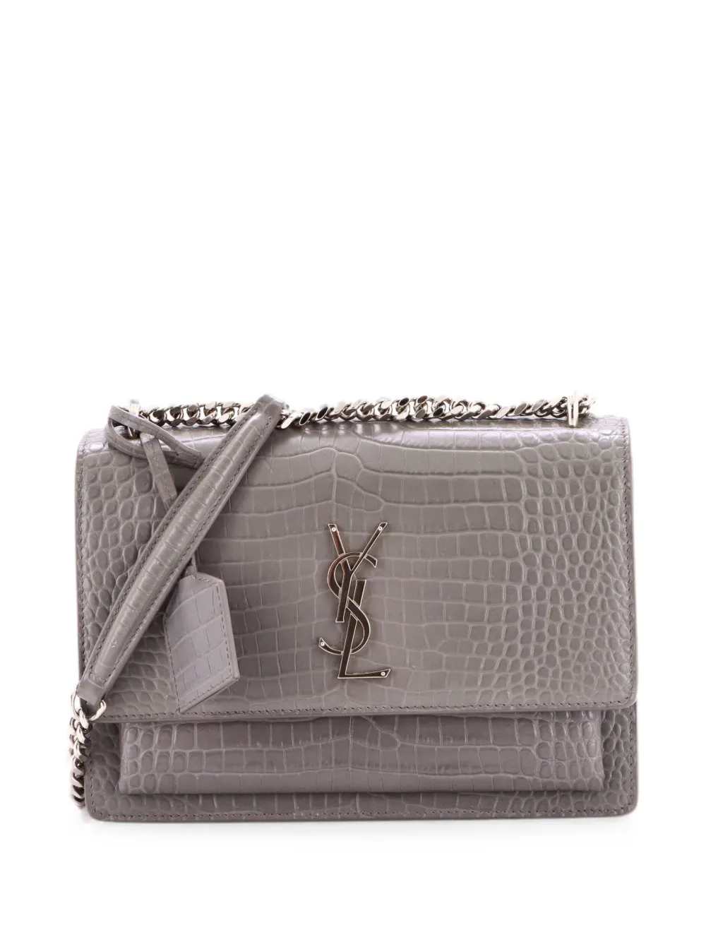 Saint Laurent Pre-Owned Sunset Crocodile Embossed Leather Medium crossbody bag - Grigio