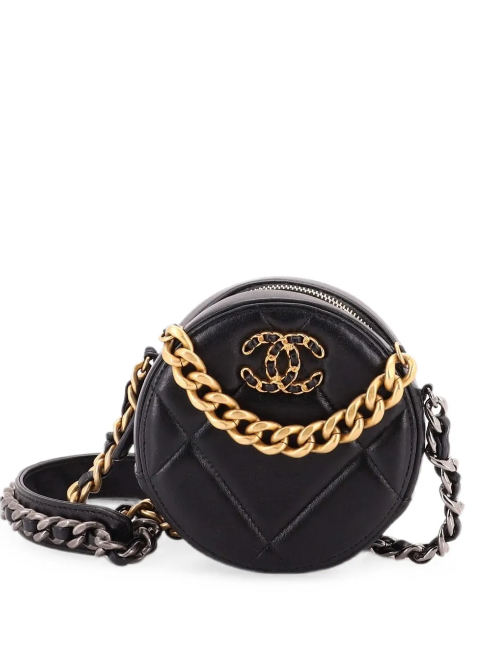 CHANEL Pre-Owned 19 Round with Chain Quilted Leather clutch bag - Schwarz