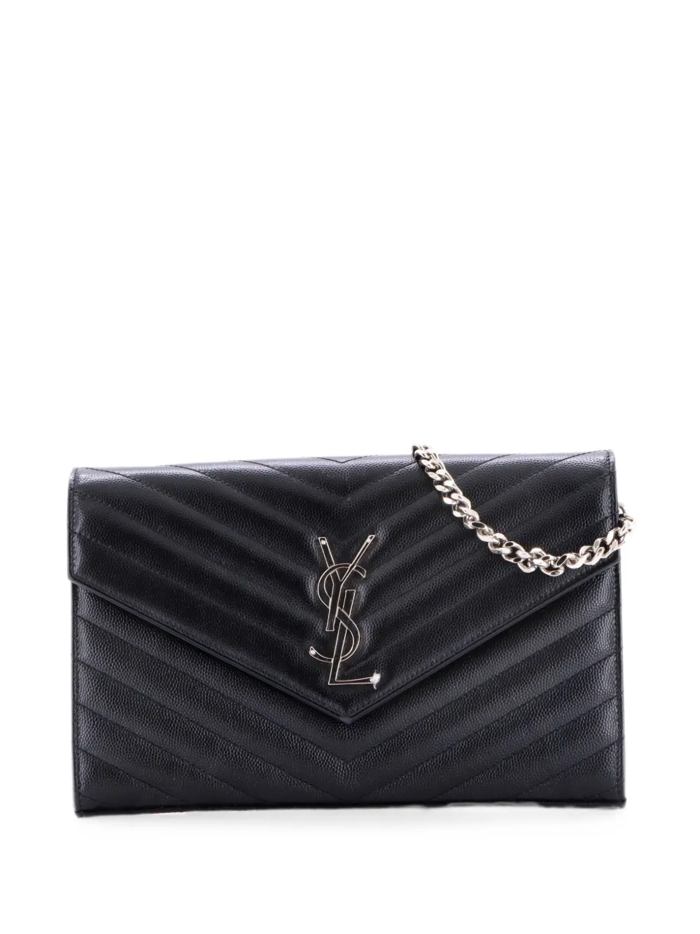 Saint Laurent Pre-Owned Classic Monogram Wallet on Chain Matelasse Chevron Leather Medium crossbody bag - Nero