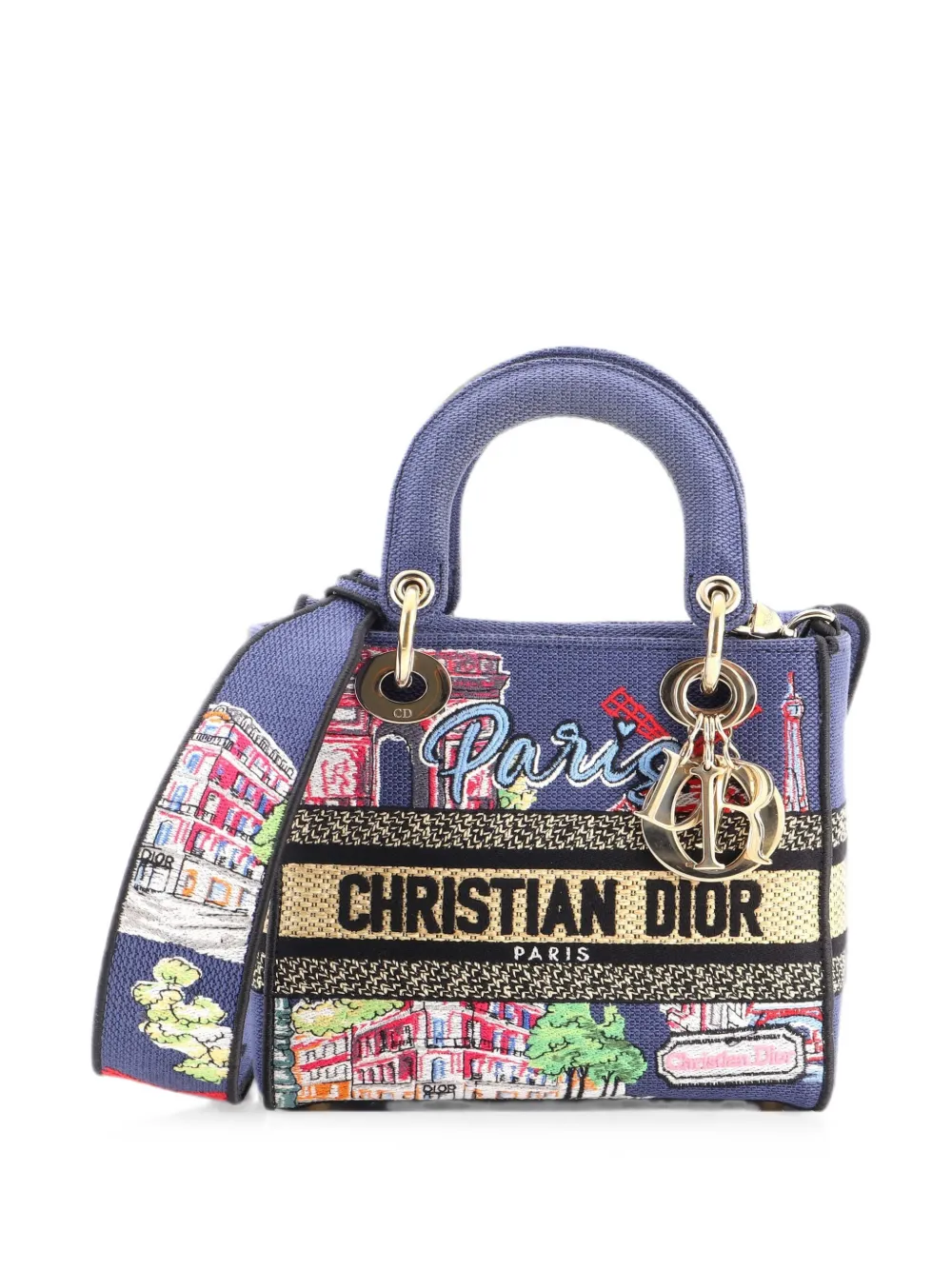 Christian Dior Pre-Owned Lady D-Lite Bag Embroidered Raffia Medium satchel - Blau