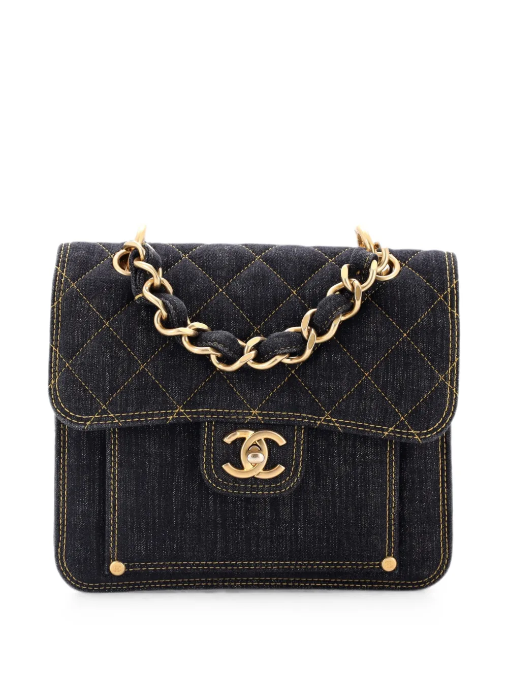 CHANEL Pre-Owned Double You CC Flap Bag Quilted Denim Medium shoulder bag - Nero