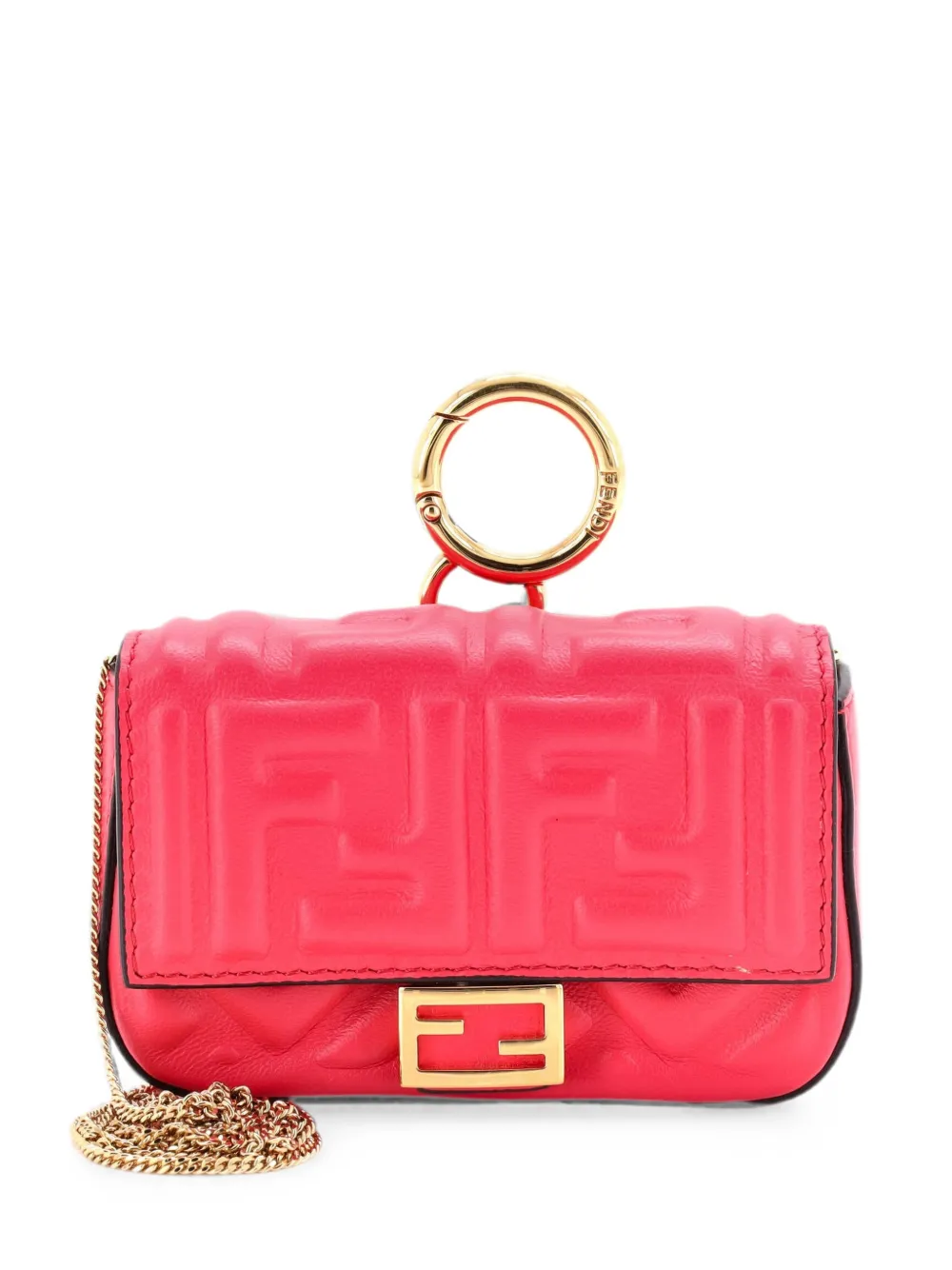 Fendi Pre-Owned Chain Baguette Charm Bag Zucca Embossed Leather Nano crossbody bag - Rosa