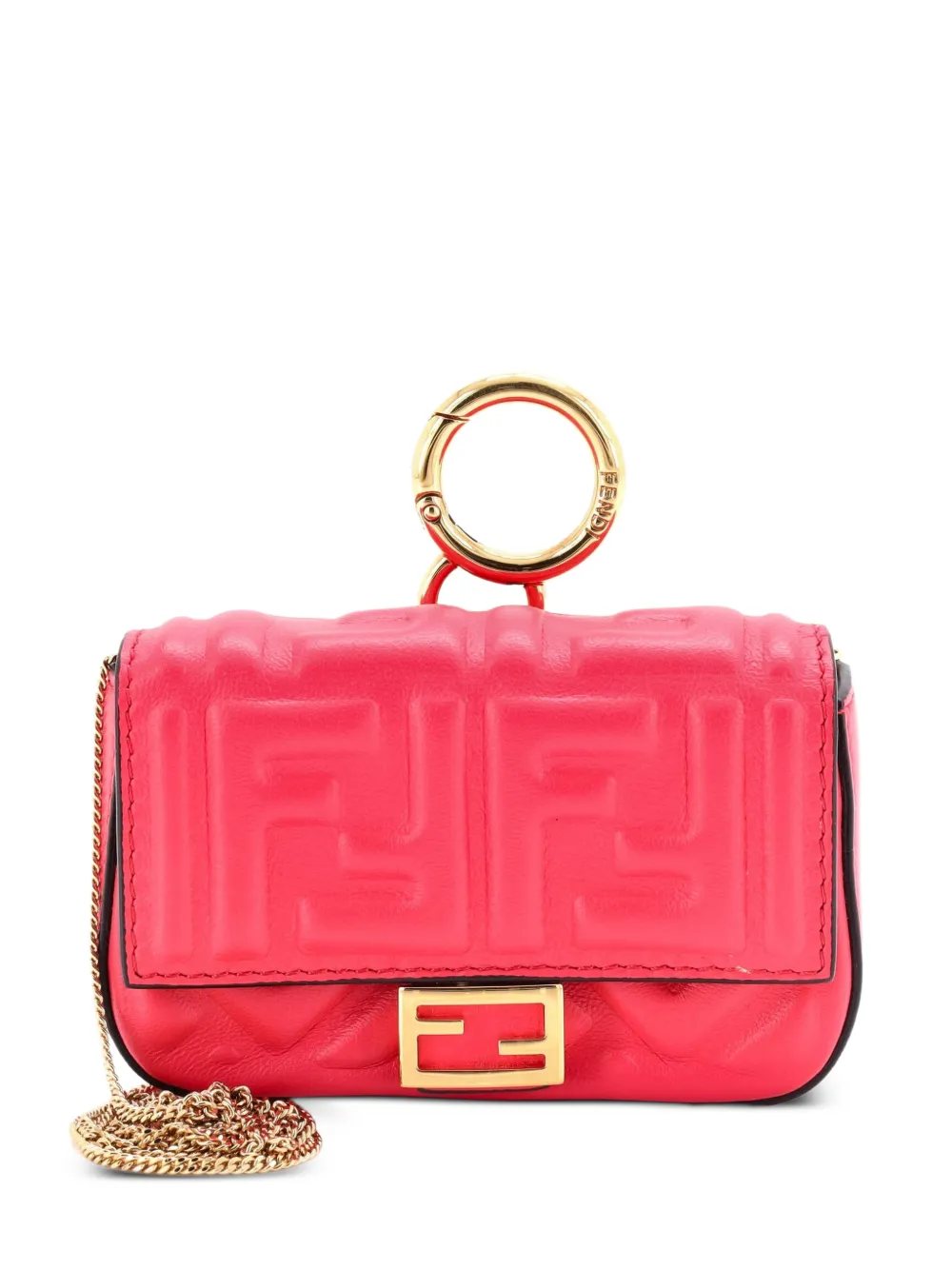 Fendi Pre-Owned Chain Baguette Charm Bag Zucca Embossed Leather Nano crossbody bag - Rosa