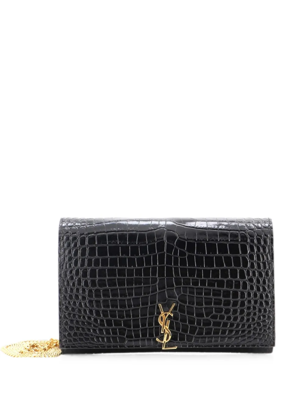 Saint Laurent Pre-Owned Classic Monogram Flap Chain Wallet Crocodile Embossed Leather clutch bag - Nero