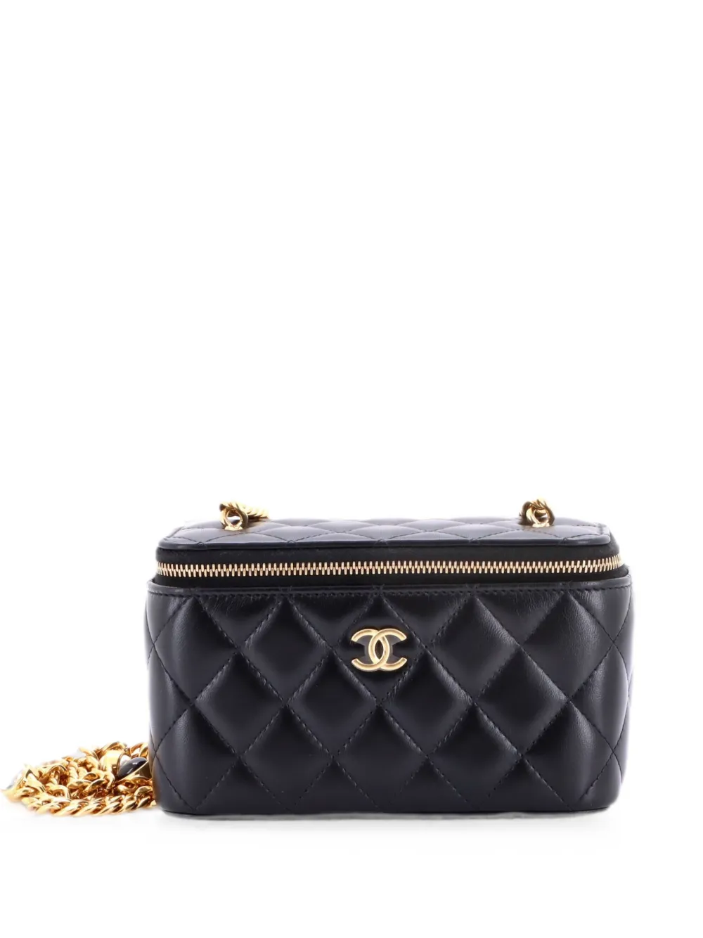 CHANEL Pre-Owned Classic Vanity Case with Resin Pearl Chain Quilted Lambskin Small clutch bag - Schwarz