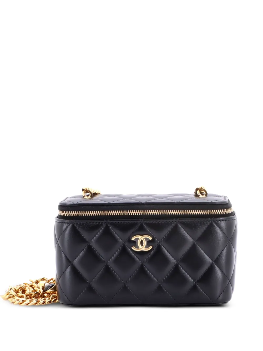 CHANEL Pre-Owned Classic Vanity Case with Resin Pearl Chain Quilted Lambskin Small clutch bag - Nero