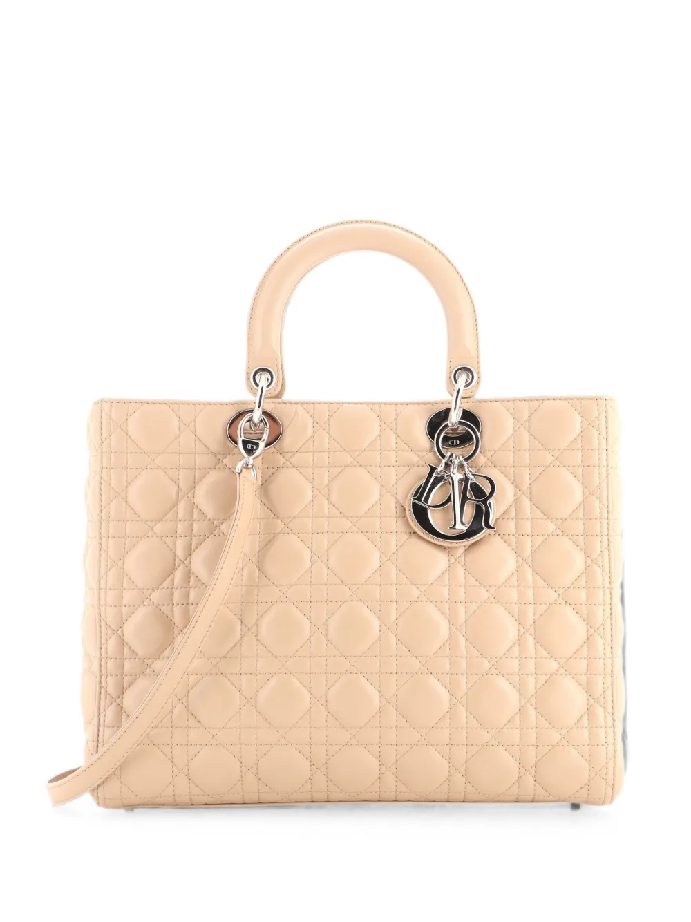 Christian Dior Pre-Owned Lady Dior Bag Cannage Quilt Lambskin Large tote bag - Nude