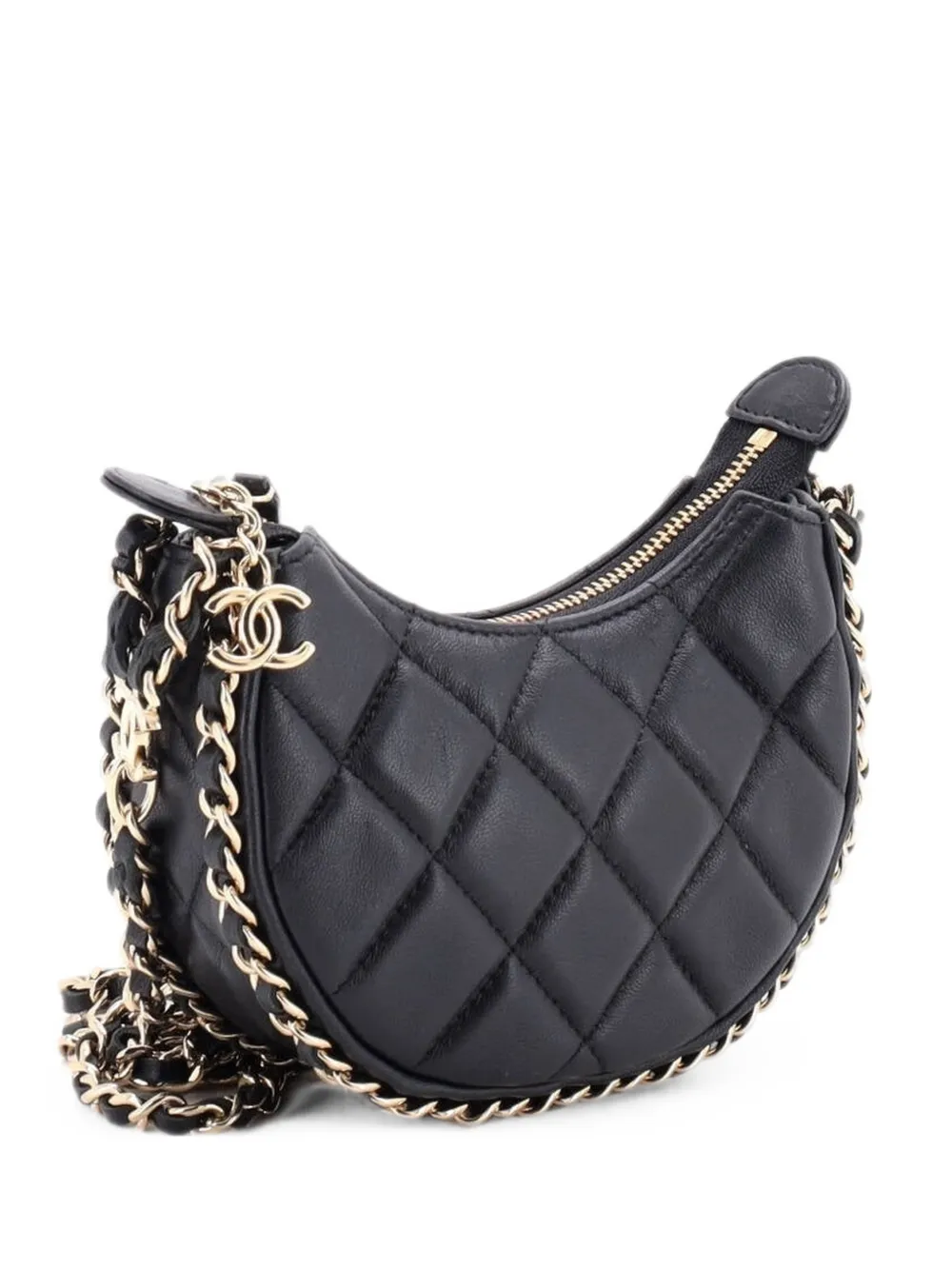 CHANEL Pre-Owned Chain Around Hook Quilted Lambskin Mini hobo bag - Schwarz