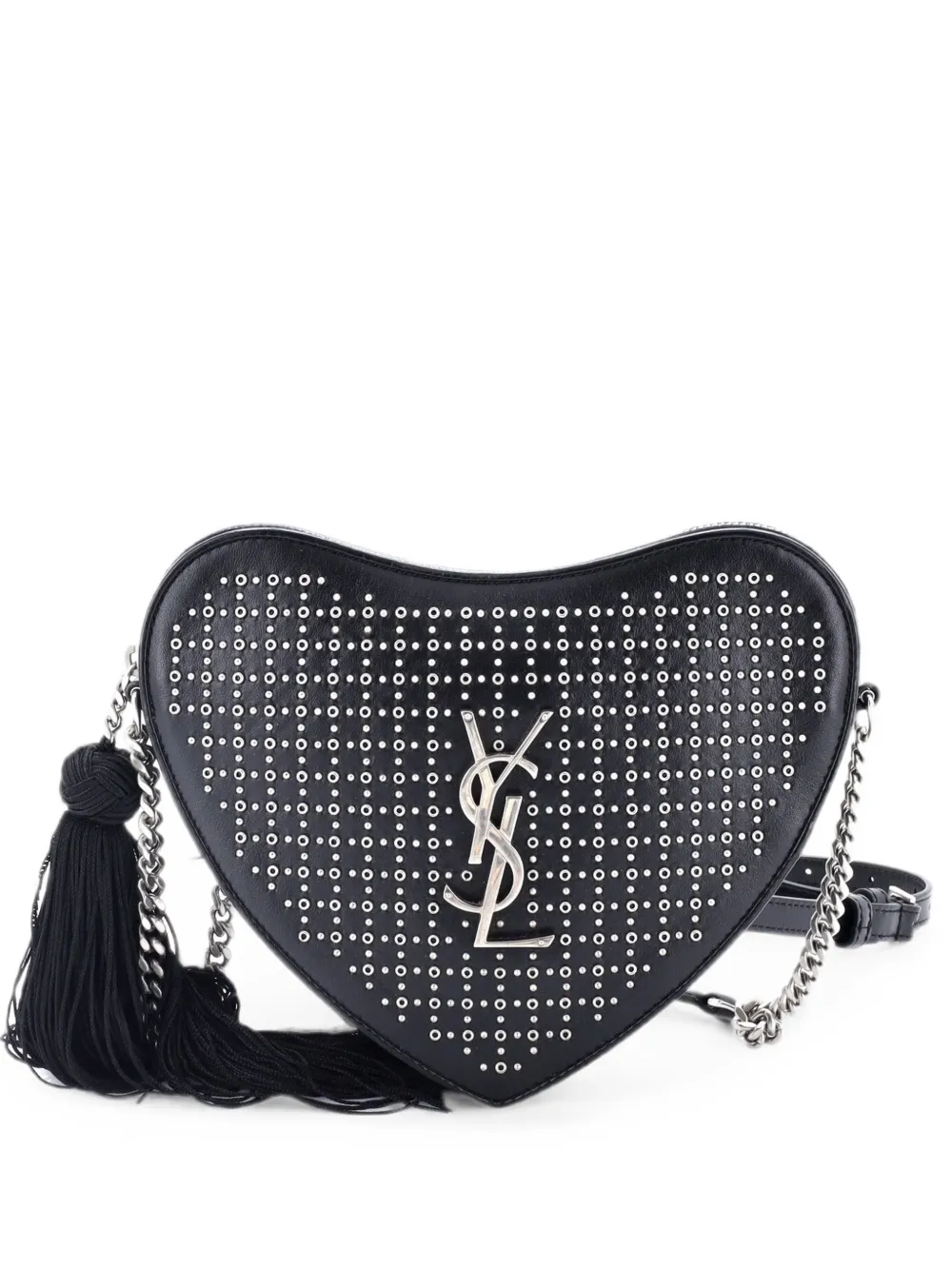 Saint Laurent Pre-Owned Love Heart Tassel Chain Bag Studded Leather Small shoulder bag - Nero
