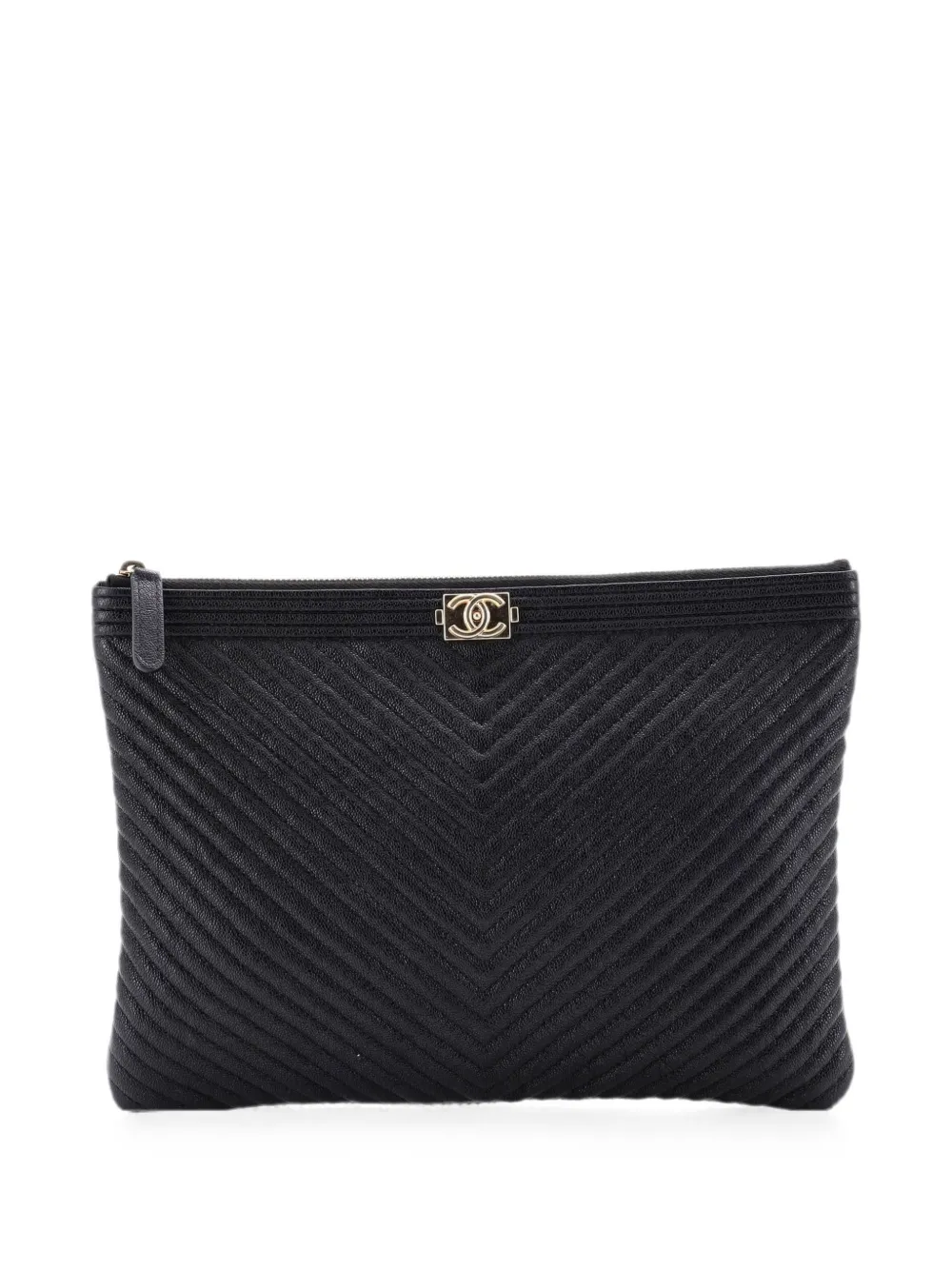 CHANEL Pre-Owned Boy O Case Chevron Caviar Medium clutch bag - Nero