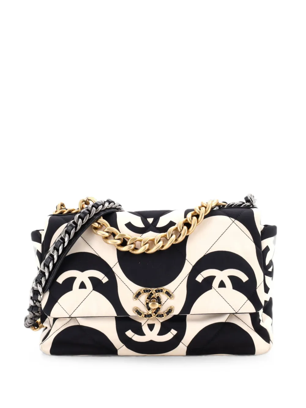 CHANEL Pre-Owned 19 Flap Bag Quilted Printed Silk Large shoulder bag - Nero
