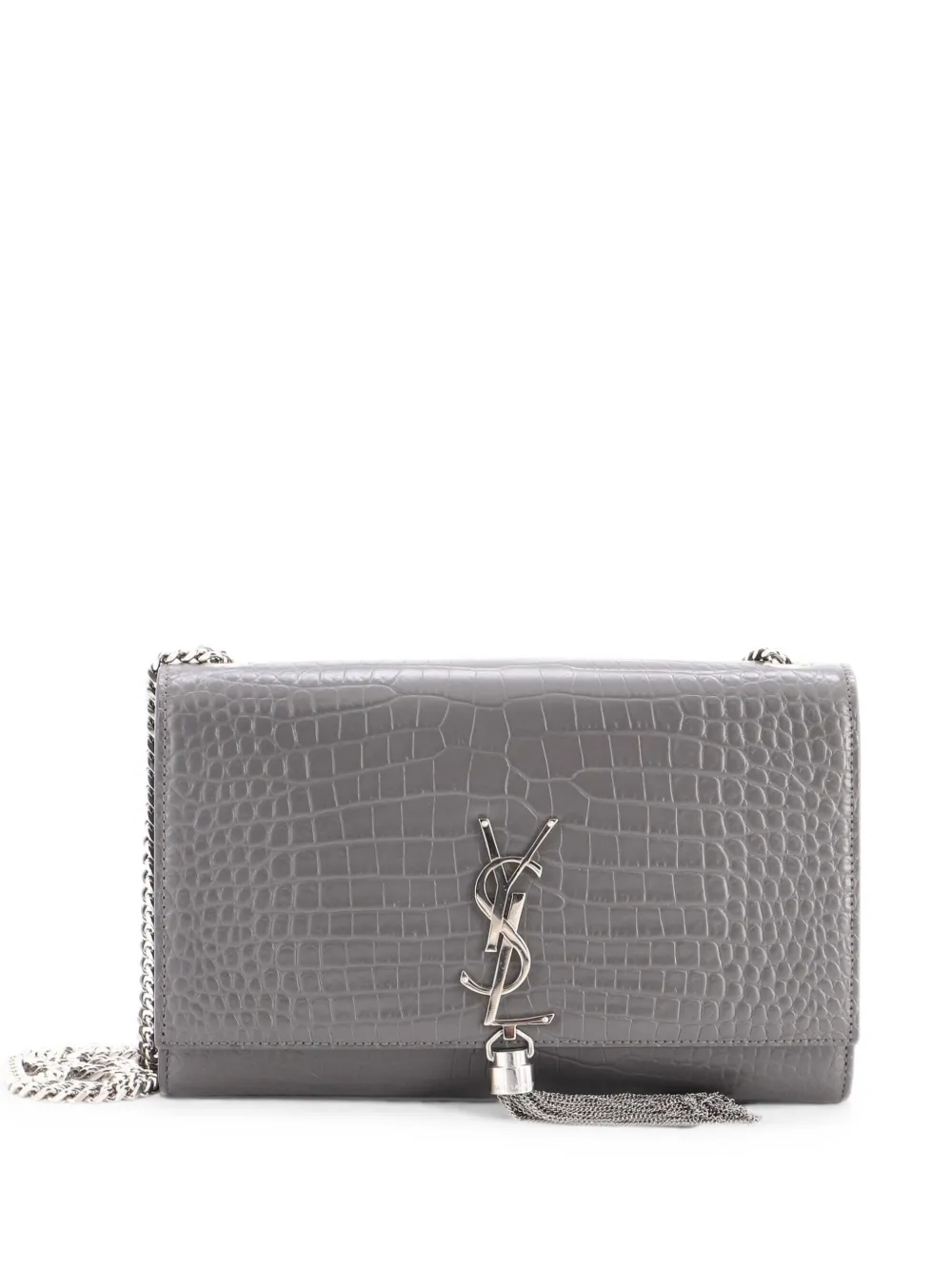 Saint Laurent Pre-Owned Classic Monogram Tassel Crocodile Embossed Leather Medium crossbody bag - Grigio