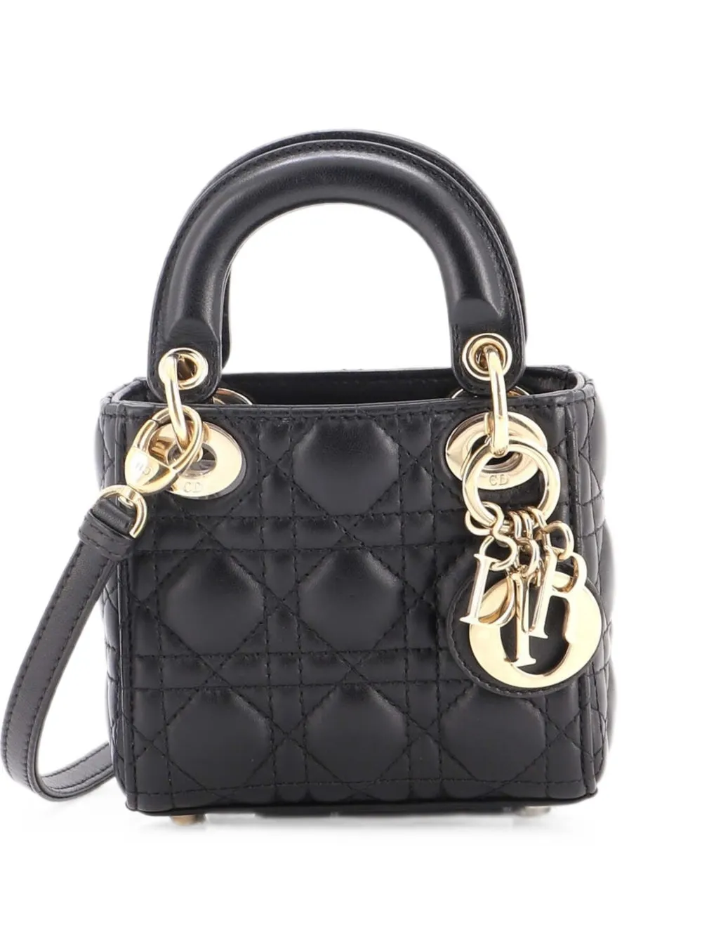 Christian Dior Pre-Owned Lady Dior Bag Cannage Quilt Lambskin Micro shoulder bag - Nero