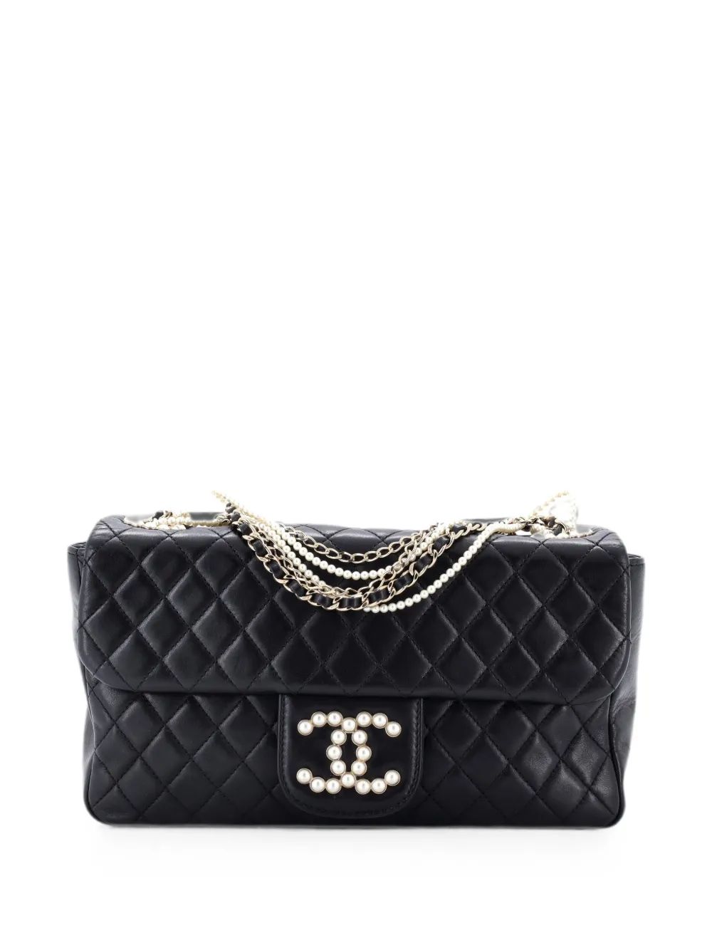 CHANEL Pre-Owned Westminster Pearl Chain Flap Bag Quilted Lambskin Medium shoulder bag - Nero