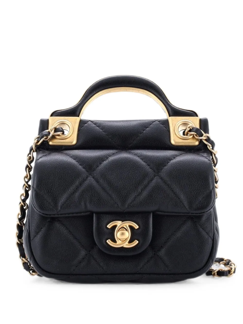 CHANEL Pre-Owned Lady Handle Flap Card Holder on Chain Quilted Calfskin clutch bag - Schwarz
