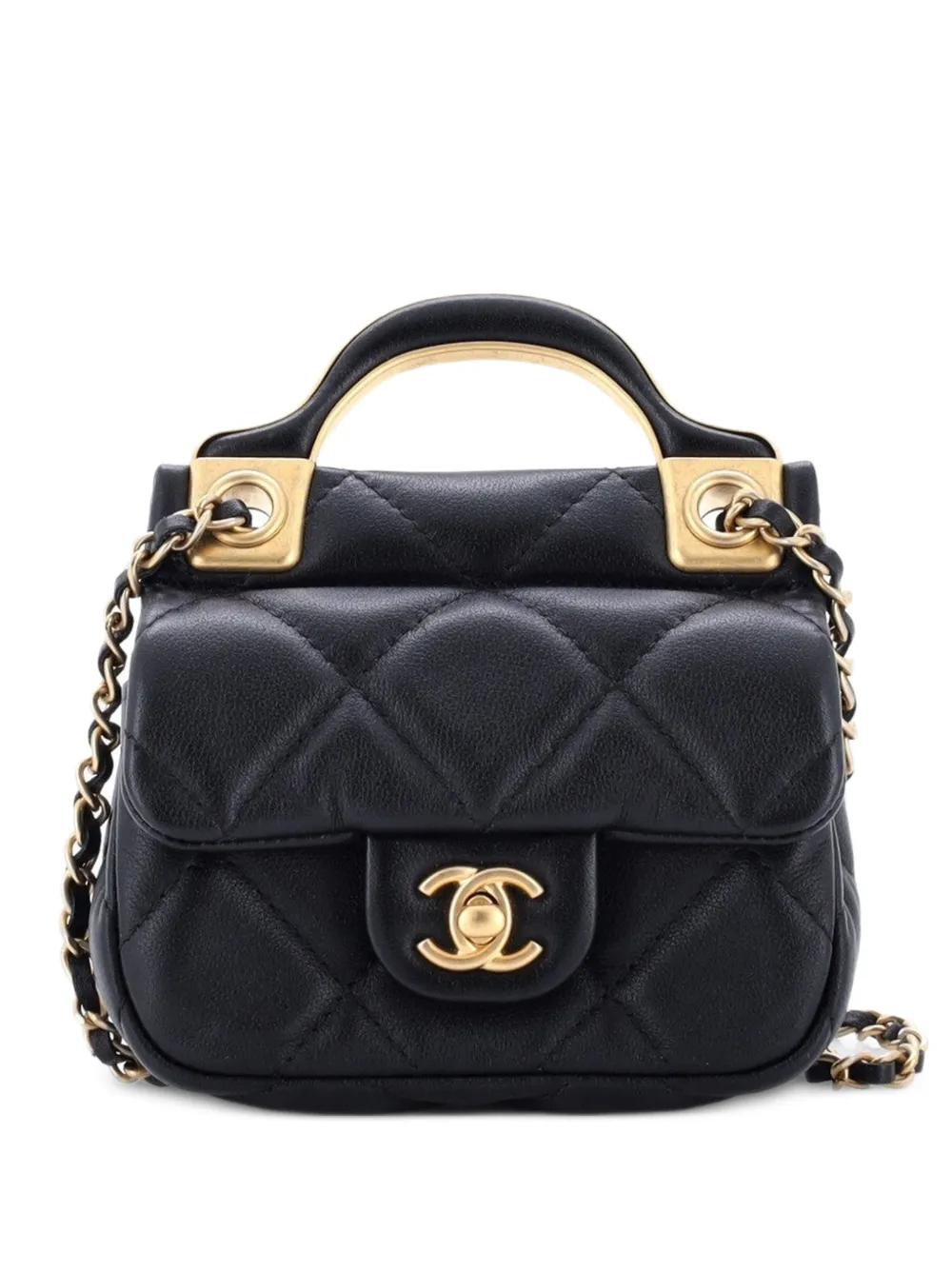 CHANEL Pre-Owned Lady Handle Flap Card Holder on Chain Quilted Calfskin clutch bag - Nero