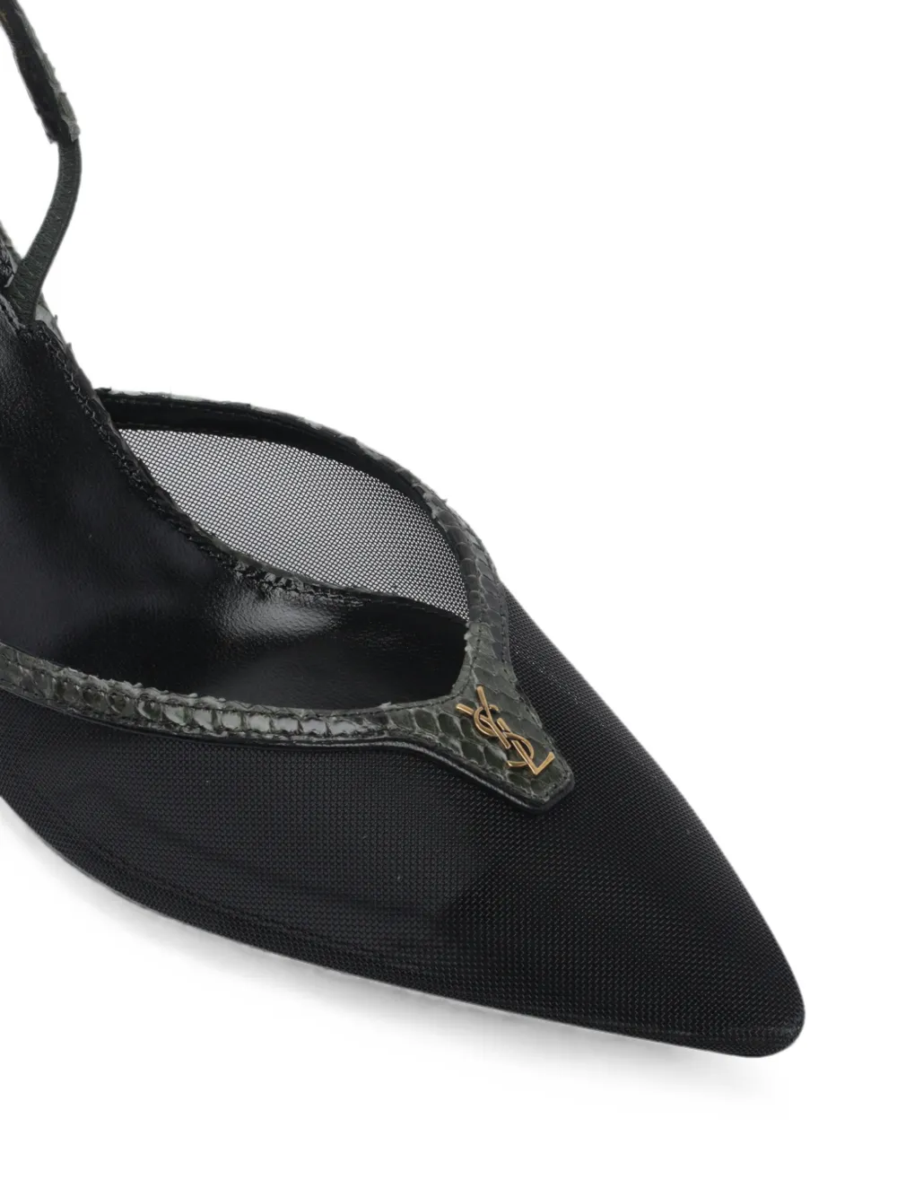Saint Laurent Folie slingback pumps in mesh and python Zwart