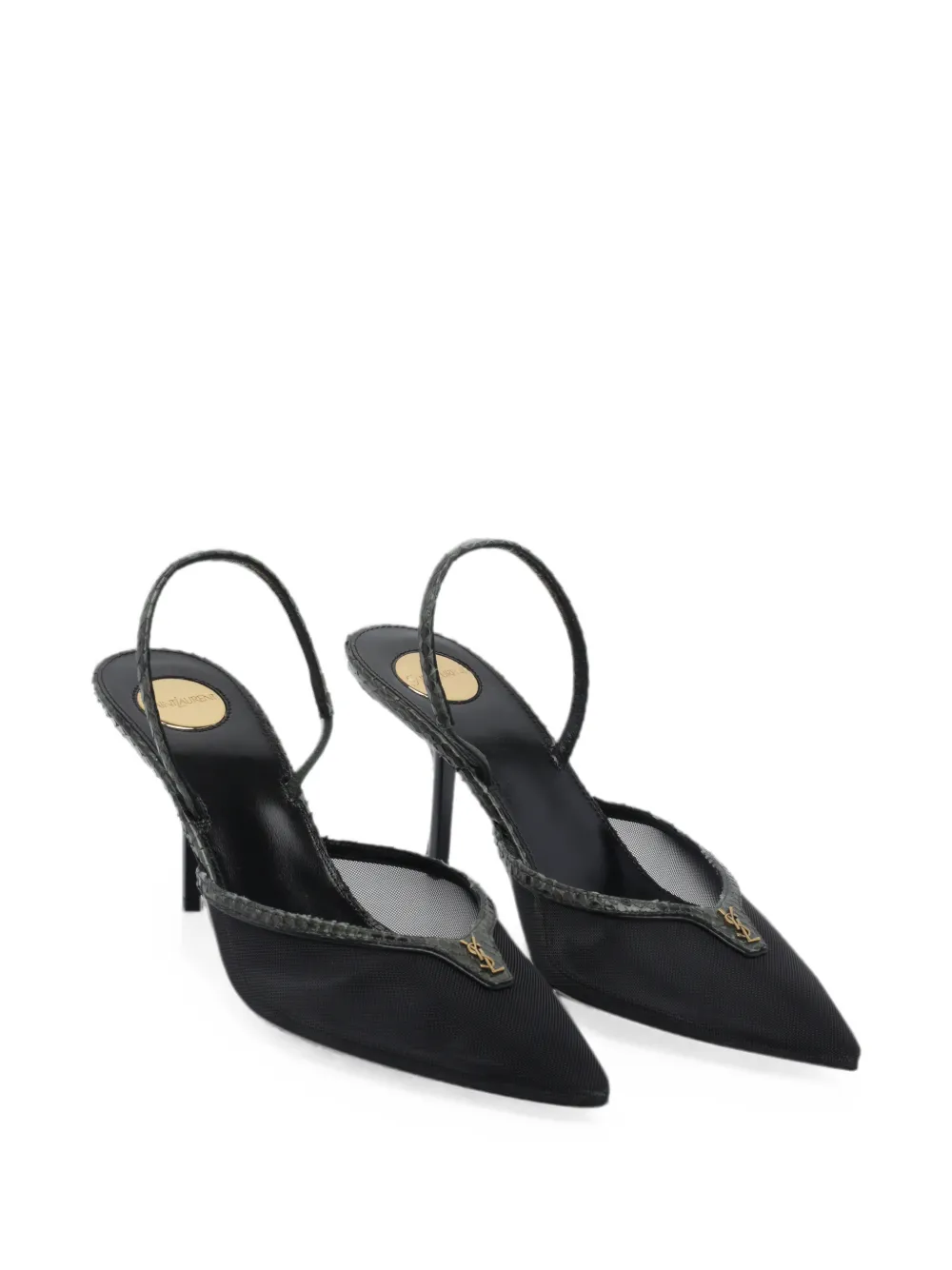 Saint Laurent Folie slingback pumps in mesh and python Zwart
