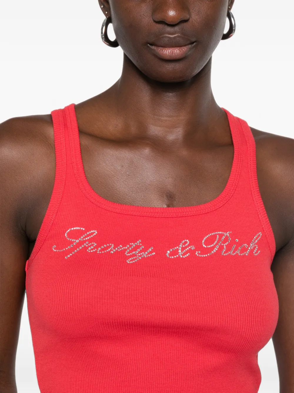 Sporty & Rich Priscila rhinestone-logo ribbed tank top Rood