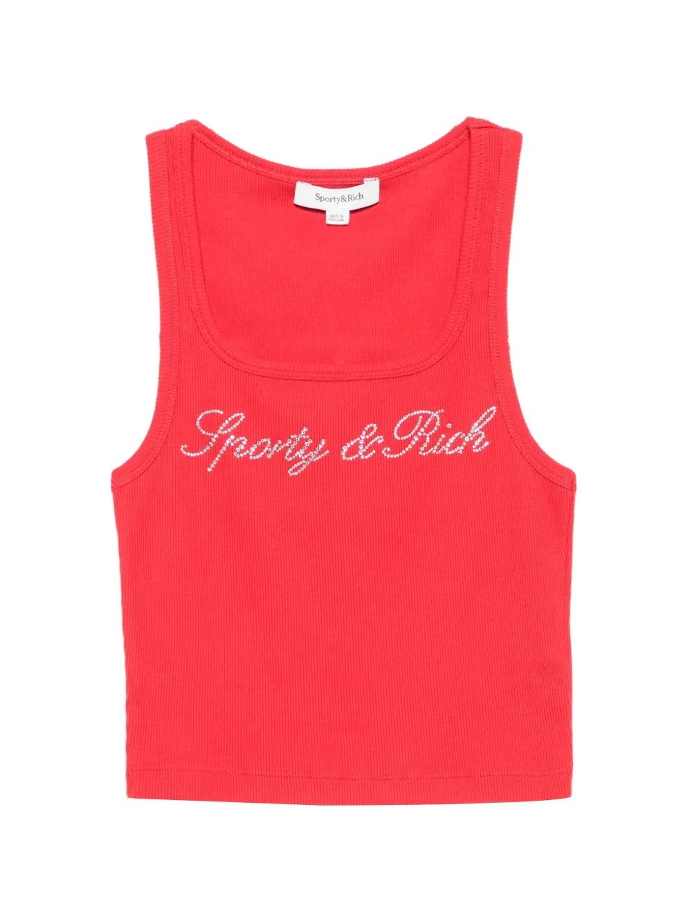 Sporty & Rich Priscila rhinestone-logo ribbed tank top - Rosso