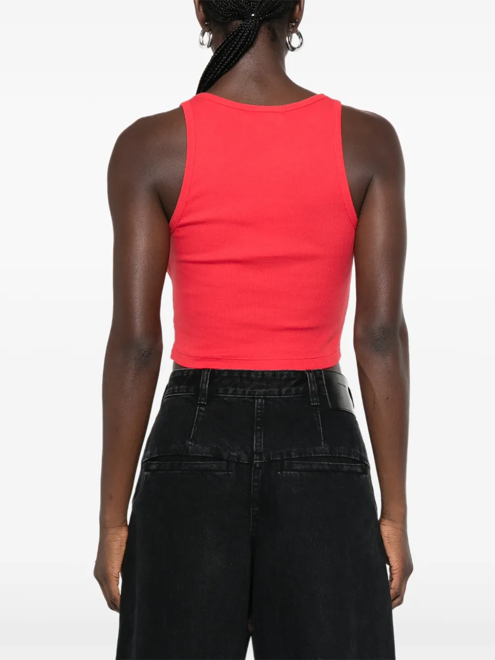 Sporty & Rich Priscila rhinestone-logo ribbed tank top Rood